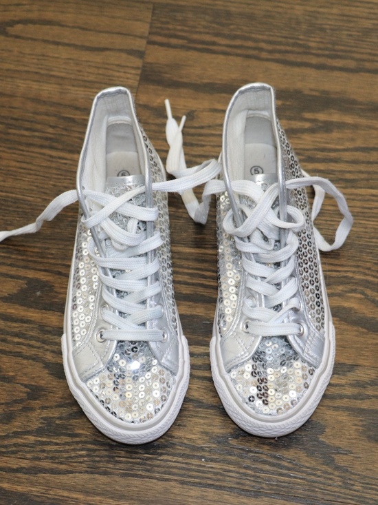 Balera Shoes - Girls Balera Silver Sequin High Top Hip Hop Dance Sneakers  Size 5 WL6034